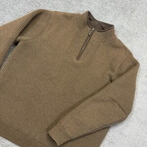 LL Bean Waterfowl Sweater Men's Large Reg Merino Lambs Wool 1/4 Zip Windstopper